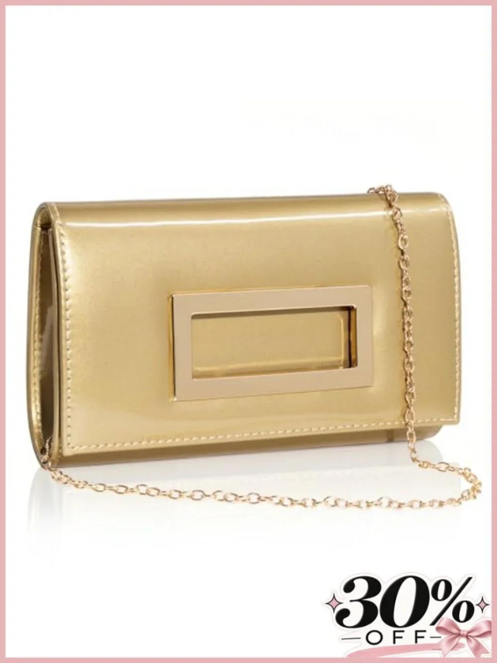 Glossy Patent Leather Evening Clutch with Chain Strap for Wedding Party Prom